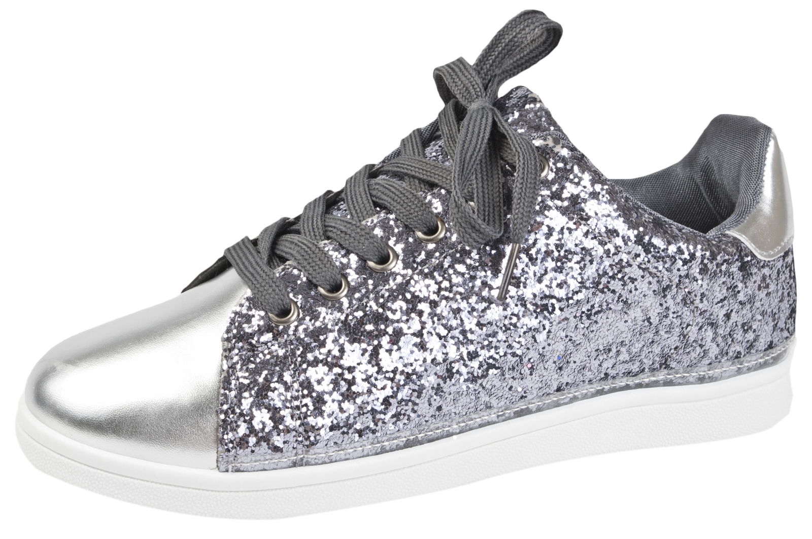 Womens Glitter Sports Trainers Ladies Metallic Lace Up Pumps Gym